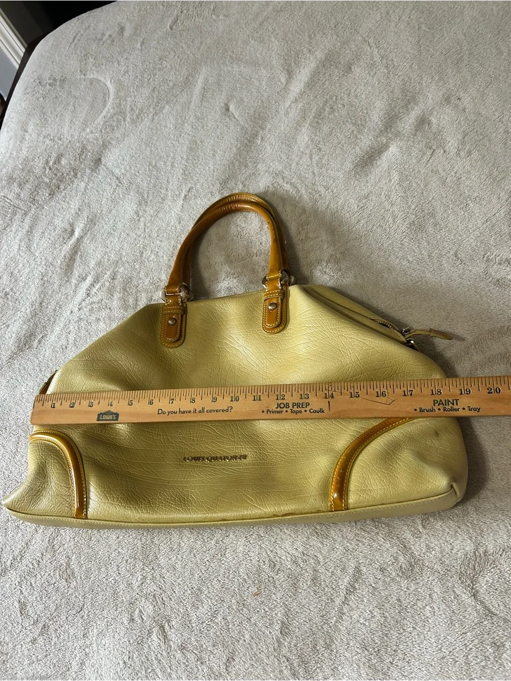 Louis Quatorze Satchel Square Grain Leather Designer Bag Pale Yellow Top Handle